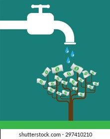 water fall out of faucet. tree money Idea concept.