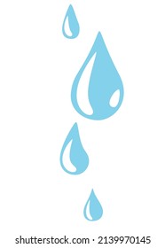 Water falling drop vector background in simple flat style isolated on white backdrop. Aqua icon graphic design.