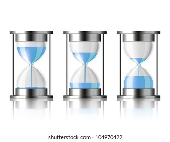 Water falling in the hourglass in three different states