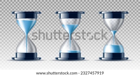 Water falling in the hourglass in three different states