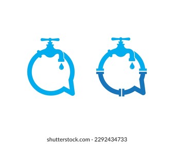Water Faucet Chat Box Bubble Plumbing Logo Concept sign icon symbol Design Element. Consulting, Tap, Plumber, Repair, Plumbing Service Logotype. Vector illustration template