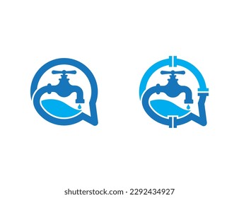 Marca de agua grifo Caja de conversación Caja de burbujas Logotipo de fontanería Concepto símbolo símbolo símbolo de diseño Elemento de diseño. Consultoría, Tap, Plumber, Reparación, Logotipo de servicio de fontanería. Plantilla de ilustración de vector