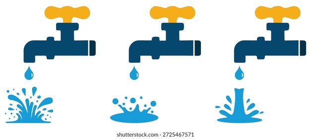 Wasserhahn Tropfen Splash Vektor Symbol-Set.
