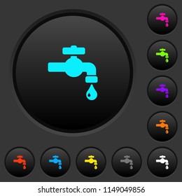 Water faucet with water drop dark push buttons with vivid color icons on dark grey background