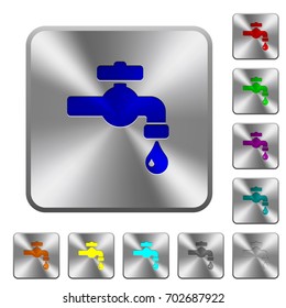 Water faucet with water drop engraved icons on rounded square glossy steel buttons