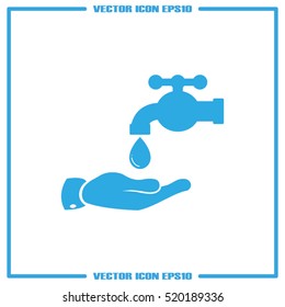 water faucet, drop and hand icon vector illustration eps10. Isolated badge for website or app - stock infographics
