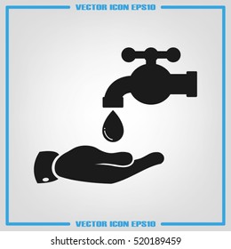 water faucet, drop and hand icon vector illustration eps10. Isolated badge for website or app - stock infographics