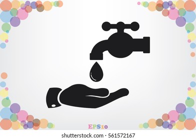 water faucet, drop and hand icon vector illustration eps10. Isolated badge for website or app - stock infographics