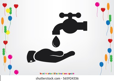 water faucet, drop and hand icon vector illustration eps10. Isolated badge for website or app - stock infographics.