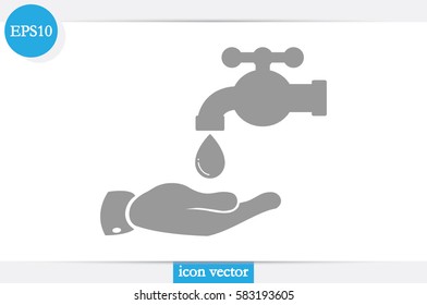 water faucet, drop and hand icon vector illustration eps10. Isolated badge for website or app - stock infographics.