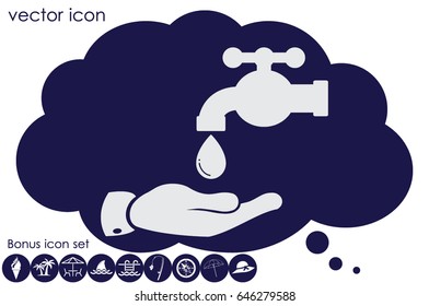 water faucet, drop and hand icon vector illustration eps10. Isolated badge for website or app - stock infographics