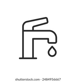 Water faucet and drop, linear style icon. Editable stroke width