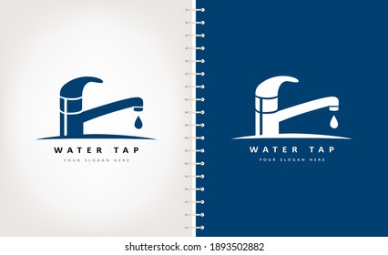 Water faucet and water drop logo vector. Plumbing design.