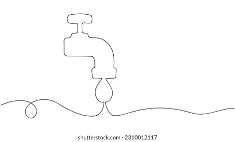 Water faucet with a drop of water in one continuous line,Vector illustration