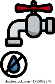 Water Faucet With Dropping Water Icon. Editable Bold Outline With Color Fill Design. Vector Illustration.