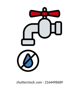 Water Faucet With Dropping Water Icon. Editable Bold Outline With Color Fill Design. Vector Illustration.