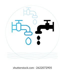 Water Faucet Flowing and Draining: An Illustration for Saving Water