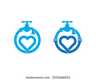 Acumulación de agua con logotipo de fontanería de corazón Símbolo de símbolo de diseño Elemento de diseño. Tap, Repare, Plumber, Logotipo de servicio de fontanería. Plantilla de ilustración de vector