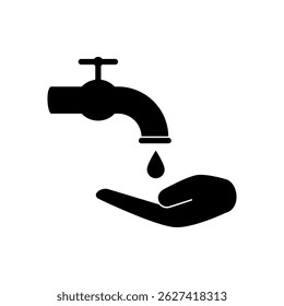 water faucet icon with hands up, flat style pictogram icon for ui or ux mobile app, vector illustration logo symbol design, isolated on white