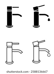 water faucet icon vector illustration element of home related bathroom equipment object fill style and outline style close look and open look close view and open view  