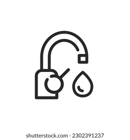 Water Faucet Icon. Vector Outline Isolated Editable Illustration of Domestic Water Supply on a White Background.