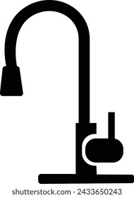 Icono de grifo de agua vector, signo de toque. Símbolo de baño. El agua fluye desde el símbolo del grifo. Símbolo de la compañía del agua potable para las aplicaciones y los sitios web, diseño del logotipo, aislado en fondo transparente,