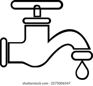 water faucet icon.line art illustration with dripping droplets on white background for graphic.Water tap with flowing water in one line art style.Drinking water company symbol for apps and websites.