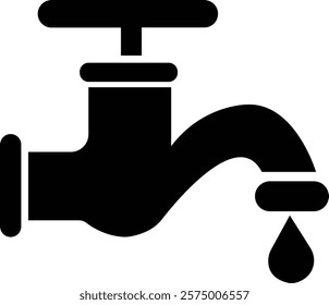 water faucet icon.line art illustration with dripping droplets on white background for graphic.Water tap with flowing water in one line art style.Drinking water company symbol for apps and websites.