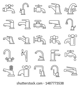 Water faucet icons set. Outline set of water faucet vector icons for web design isolated on white background