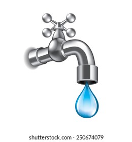 Water faucet isolated on white photo-realistic vector illustration