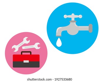 Water faucet. Water leak construction. Vector illustration.