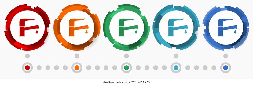 Water faucet, modern tap concept vector icon set, flat design pointers, infographic template