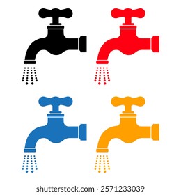 Water faucet, old tap vector icons, flat icon set for logo design, webdesign and mobile applications, colorful web button collection in eps 10.