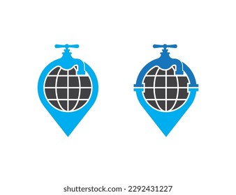 Water Faucet with Pin Map Location Web Global Plumbing Logo Concept icon sign symbol Design Element. Repair, Plumber, Tap, Plumbing Service Logotype. Vector illustration template