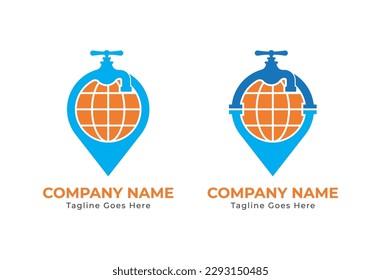Water Faucet with Pin Map Location Web Global Plumbing Logo Concept sign icon symbol Design Element. Repair, Plumber, Tap, Plumbing Service Logotype. Vector illustration template