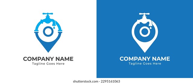 Water Faucet with Pin Map Location Logo Concept sign icon symbol Design Element. Repair, Plumber, Tap, Plumbing Service Logotype. Vector illustration template