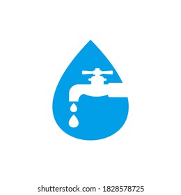 Water faucet plumbing logo design vector template