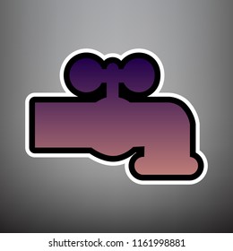 Water faucet sign illustration. Vector. Violet gradient icon with black and white linear edges at gray background.