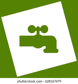 Water faucet sign illustration. Vector. White icon obtained as a result of subtraction rotated square and path. Avocado background.