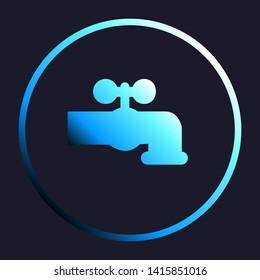 Water faucet sign illustration. White, cyan and blue gradient icon as round button in white shell at dark blue background. Illustration.