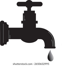 Grifo de agua con una sola gota de agua. Conceptos de conciencia ambiental de diseño de silueta simple y limpia