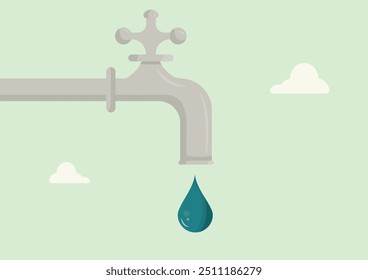 water faucet with a single drop. Water Tap. Dropping Water. Conservation