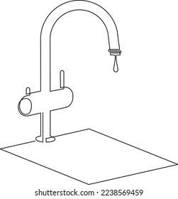 grifo de agua. Agua técnica y potable. Faucet para verter agua filtrada. Dibujo continuo de líneas. Ilustración del vector