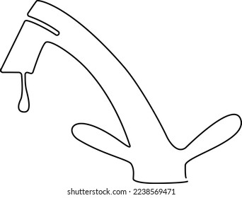 Water faucet. Faucet for technical and drinking water. Faucet for pouring filtered water. Continuous line drawing. Vector illustration