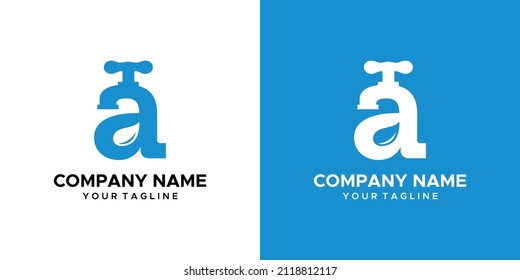 water faucet themed graphic image of the letter a, on a white and blue background. basic vector graphics.