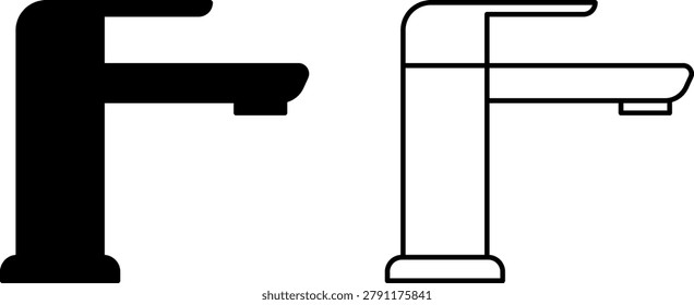 Water Faucet types vector icons set. Outdoor water faucets, kitchen water faucet, water tap illustration.