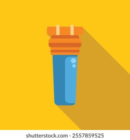 Water filter cartridge replacing dirty liquid purifying system icon in flat style on a yellow background