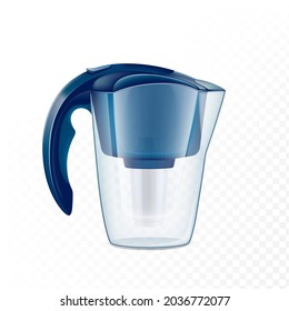 Contenedor De Filtro De Agua Para Filtrar Vector De Bebida. Herramienta De Plástico De Filtro De Agua En Blanco Para La Purificación Y Bebida De Refrescor Bebida. Preparar una plantilla líquida de asistencia sanitaria Ilustración realista 3d