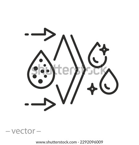 water filter element icon, filtration liquid, purification thin line symbol on white background - vector illustration