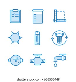 Water Filter Filled Icon Set, Measure, Formula Plumbing